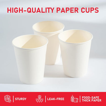 1000x 12oz Premium Paper Coffee Cups in White Bulk Wax Free Extra Strong in White.