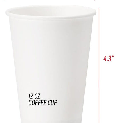 1000x 12oz Premium Paper Coffee Cups in White Bulk Wax Free Extra Strong in White.