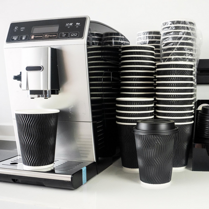 360x Triple Wall Paper Coffee Cups w/Lids (12oz) Disposable Takeaway Bulk in Black.