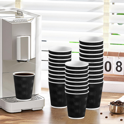 500x Triple Wall Coffee Cups (12oz) Disposable Takeaway BPA Free Paper Bulk in Black.