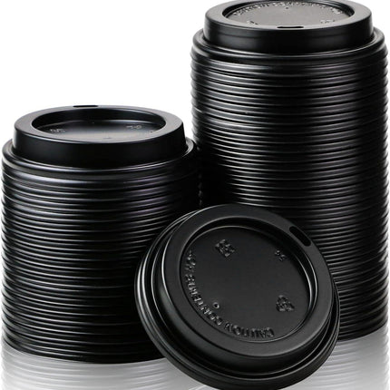 1000x 90mm Plastic Coffee Cup Lids for 12oz / 16oz Cups Dome Style - Black.