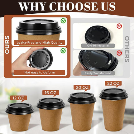 1000x 90mm Plastic Coffee Cup Lids for 12oz / 16oz Cups Dome Style - Black.