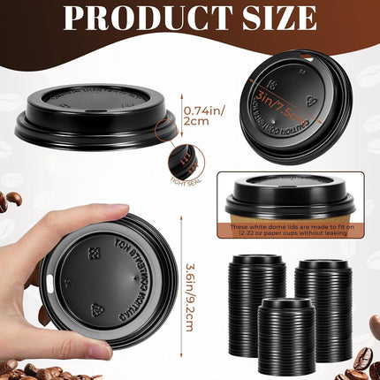1000x 90mm Plastic Coffee Cup Lids for 12oz / 16oz Cups Dome Style - Black.