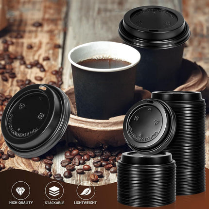 1000x 90mm Plastic Coffee Cup Lids for 12oz / 16oz Cups Dome Style - Black.