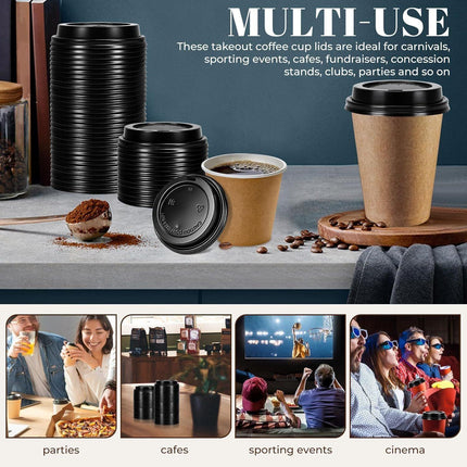 1000x 90mm Plastic Coffee Cup Lids for 12oz / 16oz Cups Dome Style - Black.