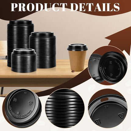 1000x 90mm Plastic Coffee Cup Lids for 12oz / 16oz Cups Dome Style - Black.