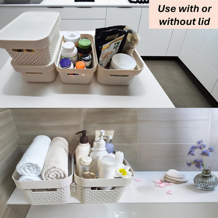 24x 5L Premium Plastic Storage Basket Container Box w/ Lid Dot Pattern (26.5*18*12.5cm).