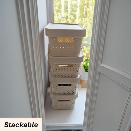 24x 5L Premium Plastic Storage Basket Container Box w/ Lid Dot Pattern (26.5*18*12.5cm).