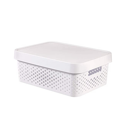 16x 11L Premium Plastic Storage Basket Container Box w/ Lid Dot Pattern (36*27*14cm).