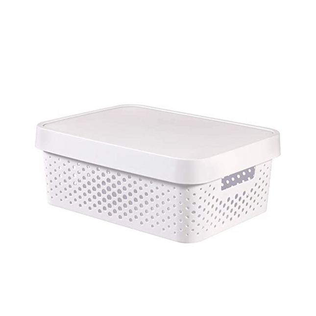 16x 11L Premium Plastic Storage Basket Container Box w/ Lid Dot Pattern (36*27*14cm).