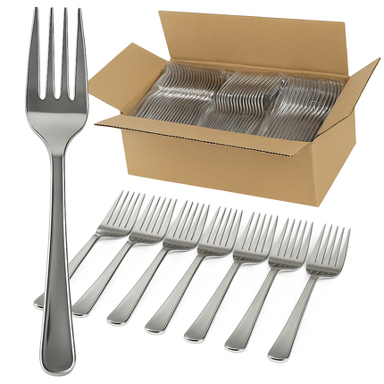 1200x Reusable Plastic Forks Cutlery Bulk BPA Free Extra Strong - Gloss Silver.