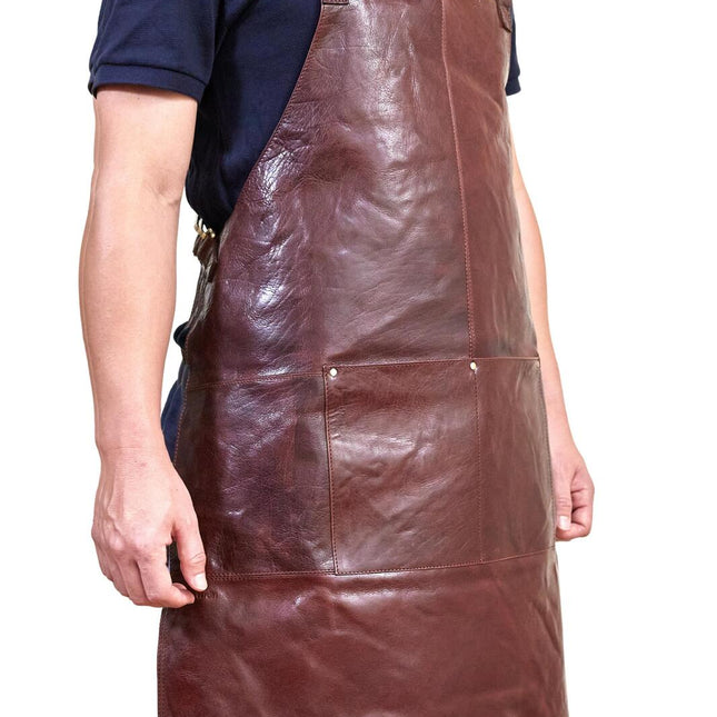 Pierre Cardin Professional Leather Apron Butcher Woodwork Hairdressing Barber Chef - Chestnut.
