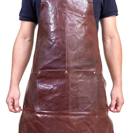 Pierre Cardin Professional Leather Apron Butcher Woodwork Hairdressing Barber Chef - Chestnut.