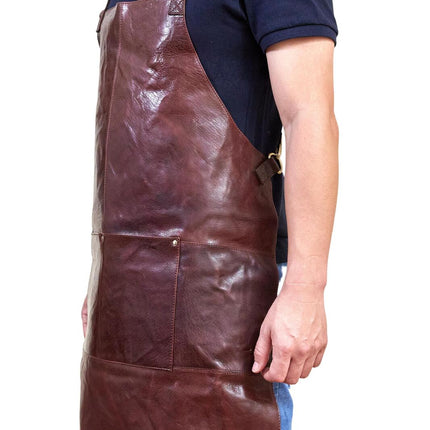 Pierre Cardin Professional Leather Apron Butcher Woodwork Hairdressing Barber Chef - Chestnut.