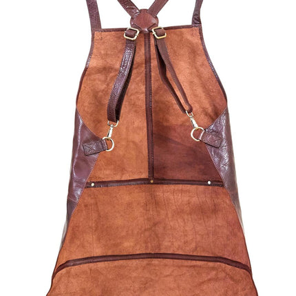 Pierre Cardin Professional Leather Apron Butcher Woodwork Hairdressing Barber Chef - Chestnut.