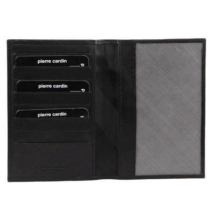 Pierre Cardin Leather Passport Holder Cover Wallet w/ RFID Protection - Black.