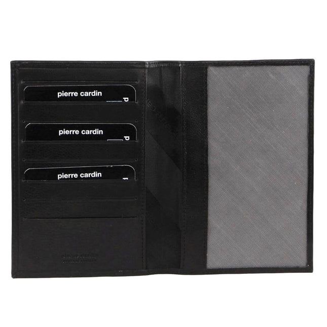 Pierre Cardin Leather Passport Holder Cover Wallet w/ RFID Protection - Black.