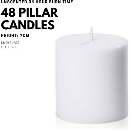 48x Premium Church Candle Pillar Candles White Unscented Lead Free 36Hrs - 7*7cm.