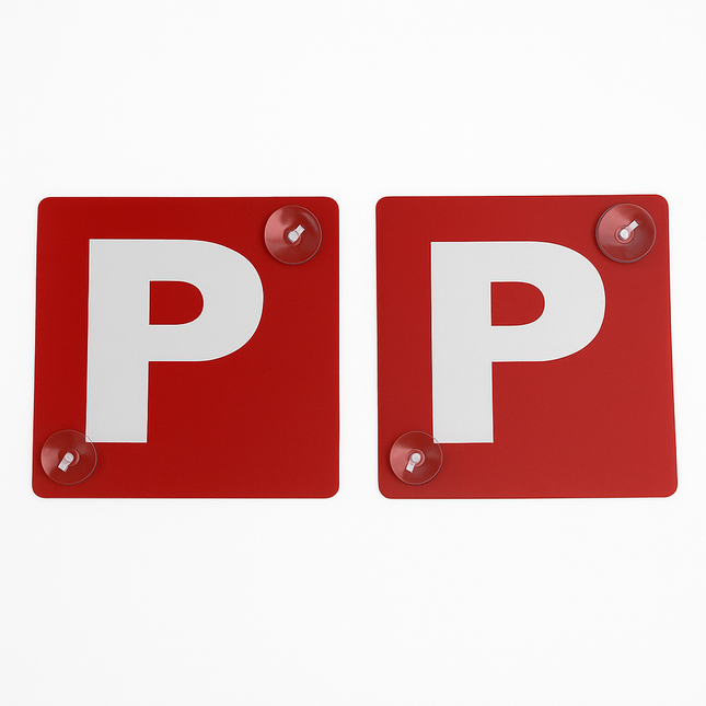 2x RED P PLATES Suction Probationary Car Window Signs for VIC/WA (Victoria & Western Australia).