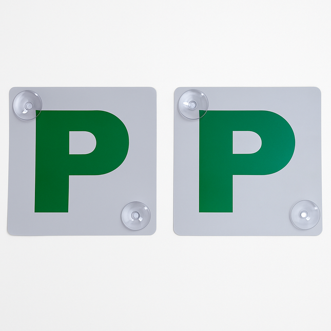 2x GREEN P PLATES Suction Probationary Car Window Signs for NSW (New South Wales).