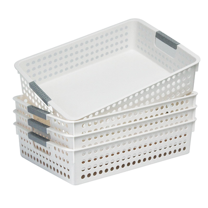 36x Premium Plastic Storage Basket Bulk w/ Grip Handles 26.5*17.2*7.3cm.