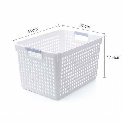 24x Premium Plastic Storage Basket Bulk w/ Grip Handles 31*22*17.8cm.