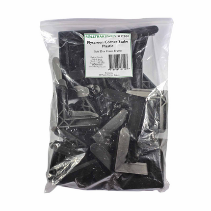 11x25mm Rolltrak Flyscreen Corner Stake (1 pack of 50) Black Plastic.