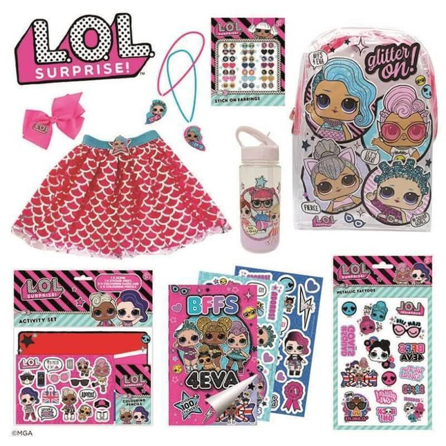 LOL Retail Showbag Backpack Necklace Skirt Earrings and More.