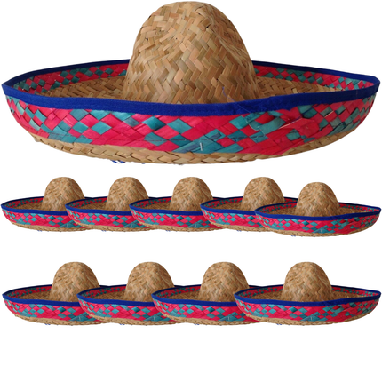 10x Mexican SOMBRERO Fancy Dress Straw Party Costume Hat Cap Spanish BULK.