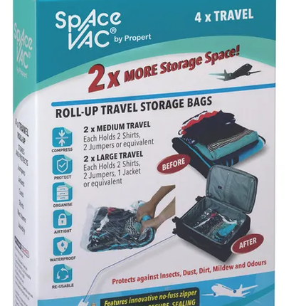 Space Vac Vacuum Storage Bag Seal Compressing Organizer Clothes - Travel 4 Pk.
