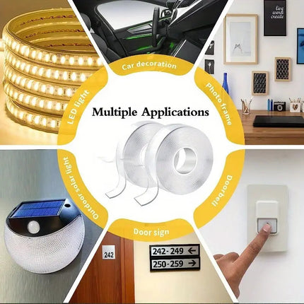 Double-Sided Nano Mounting Tape Traceless Clear Adhesive Invisible Gel 2M x 20mm.