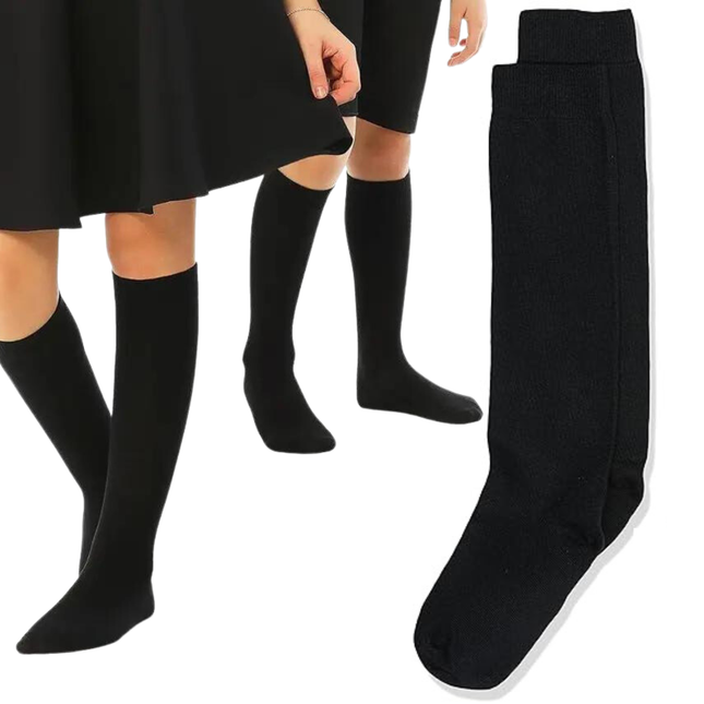1x Pair School Uniform Knee High Socks Cotton Rich Girls Boys Kids - Black - 2-8 (10-12 Years Old).