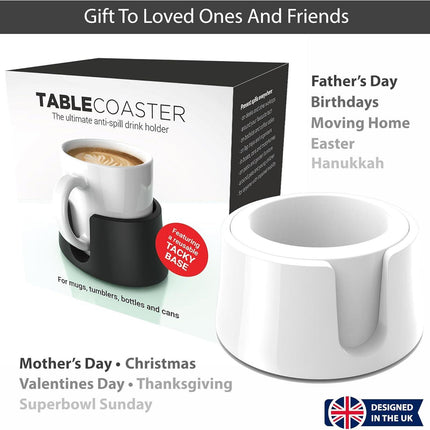 Table Coaster Anti-Spill Drink Holder Tray Couch Seat Car Office Travel - White.