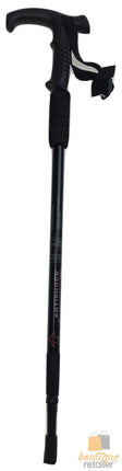 Folding Walking Stick Telescopic Adjustable Antishock Hiking Grip Pole Trekking - Black.
