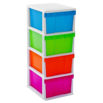 MEGA 4 Tier Drawer Storage Shelf Unit Organiser Plastic Level Office Cabinet in Coloured.