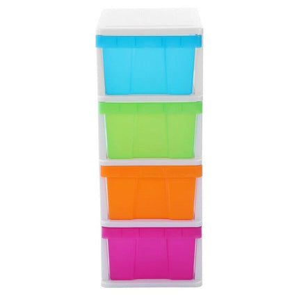 MEGA 4 Tier Drawer Storage Shelf Unit Organiser Plastic Level Office Cabinet in Coloured.