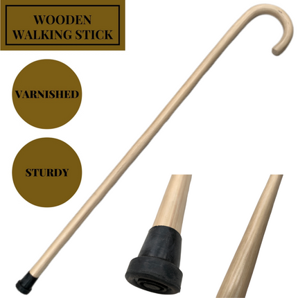 93cm WOODEN WALKING STICK Wood Cane Pole Carved Varnished Deluxe Sturdy - Beige.