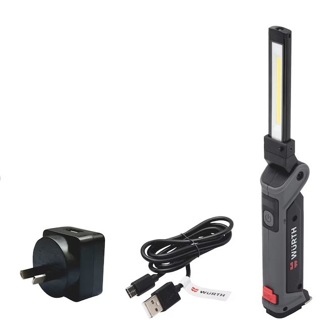 Wurth Cordless LED Handheld Work Lamp ERGOPOWER BEND+ – 700 Lumen, Folding Head, USB Rechargeable.