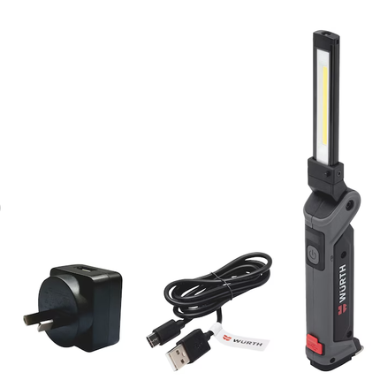Wurth Cordless LED Handheld Work Lamp ERGOPOWER BEND+ – 700 Lumen, Folding Head, USB Rechargeable.