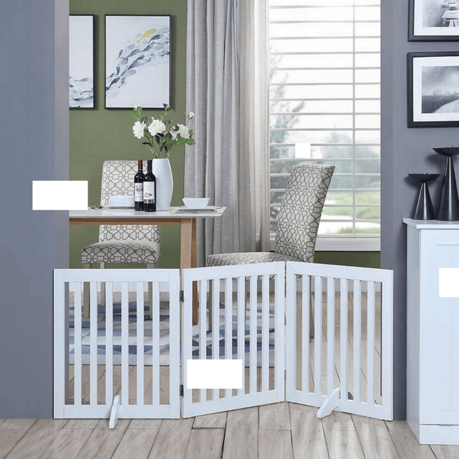 Three Panel Freestanding Dog Gate, White.