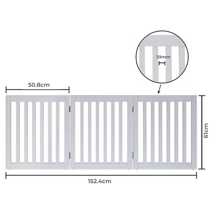 Three Panel Freestanding Dog Gate, White.