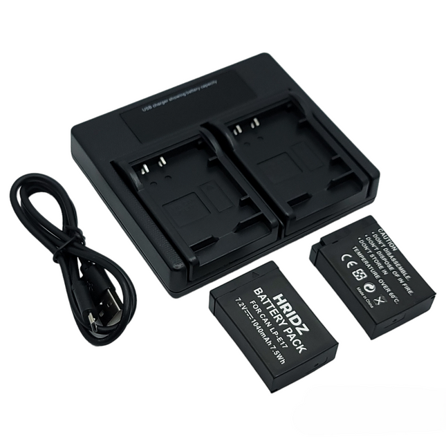 Hridz LP-E17 Batteries & Dual Charger For Canon EOS M6 200D 200D 77D 750D 760D 8000D.