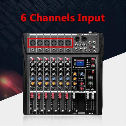 Hridz 6 Channels Bluetooth Mixer DJ Live Studio Audio Mixer USB Console Amplifier AUX.