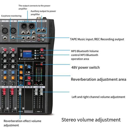 Hridz CT-80S Professional Audio Mixer – 8 Channels Bluetooth USB Mixer with Effects, 48V Phantom Power, and Built-in Sound Card, 8 Channels Audio Sound Mixer Mixing DJ Console USB with 48V Phantom Power.