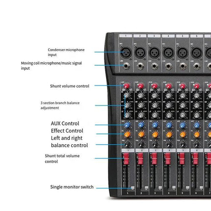 Hridz CT-80S Professional Audio Mixer – 8 Channels Bluetooth USB Mixer with Effects, 48V Phantom Power, and Built-in Sound Card, 8 Channels Audio Sound Mixer Mixing DJ Console USB with 48V Phantom Power.