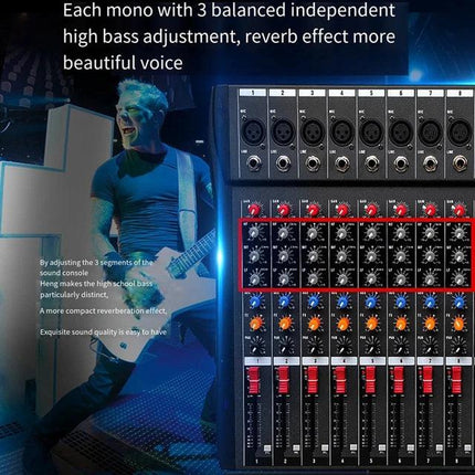 Hridz CT-80S Professional Audio Mixer – 8 Channels Bluetooth USB Mixer with Effects, 48V Phantom Power, and Built-in Sound Card, 8 Channels Audio Sound Mixer Mixing DJ Console USB with 48V Phantom Power.