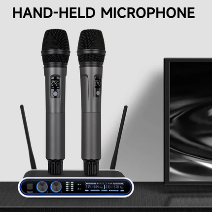 Hridz Wireless UHF Microphone Kit Dual Handheld Mics with 100m Range Receiver for Karaoke Meetings Parties.