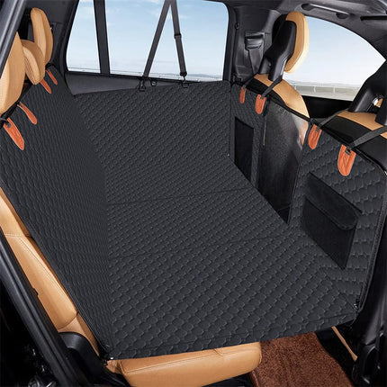 Black PawfectFriend Hard Bottom Car Back Seat Extender & Hammock for Dogs – 63x132cm Waterproof, Heavy-Duty Pet Seat Protector.