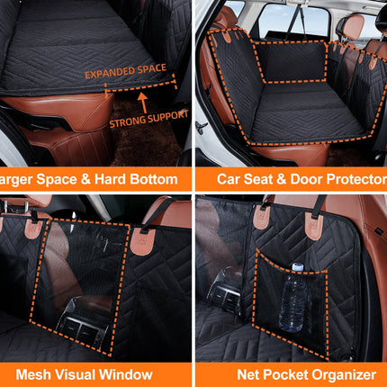 Black PawfectFriend Hard Bottom Car Back Seat Extender & Hammock for Dogs – 63x132cm Waterproof, Heavy-Duty Pet Seat Protector.