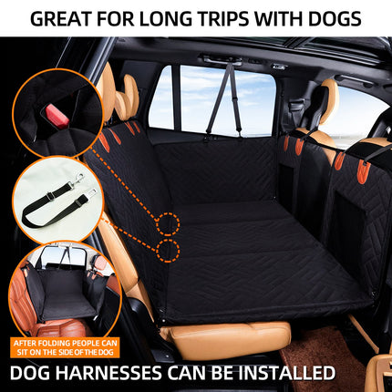 Black PawfectFriend Hard Bottom Car Back Seat Extender & Hammock for Dogs – 63x132cm Waterproof, Heavy-Duty Pet Seat Protector.